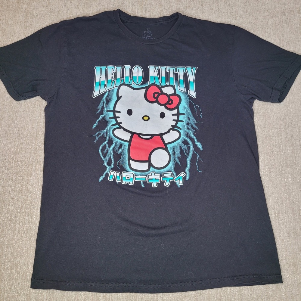 Hello Kitty T Shirt Women L Black Lightning Graphic Sanrio Japanese Character